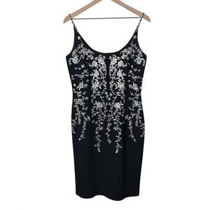 Maggy London‎ Black Floral Embroidered Beaded Strap Dress Size 10 Cocktail Party